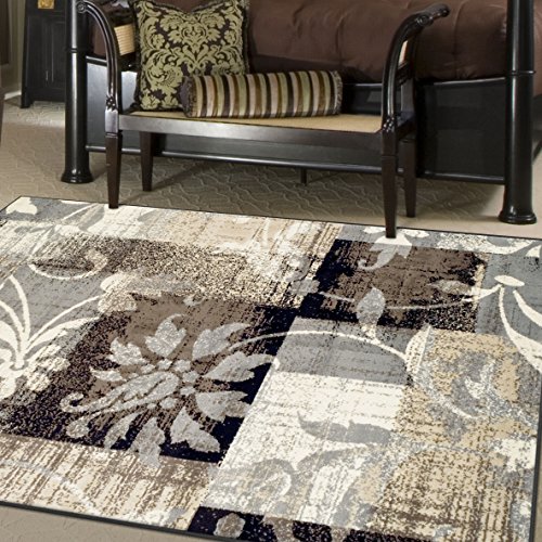 SUPERIOR Zeitgenössischer Teppich oder Läufer aus Polypropylen mit floralem Patchwork-Muster von Pastiche mit Jute-Rückseite