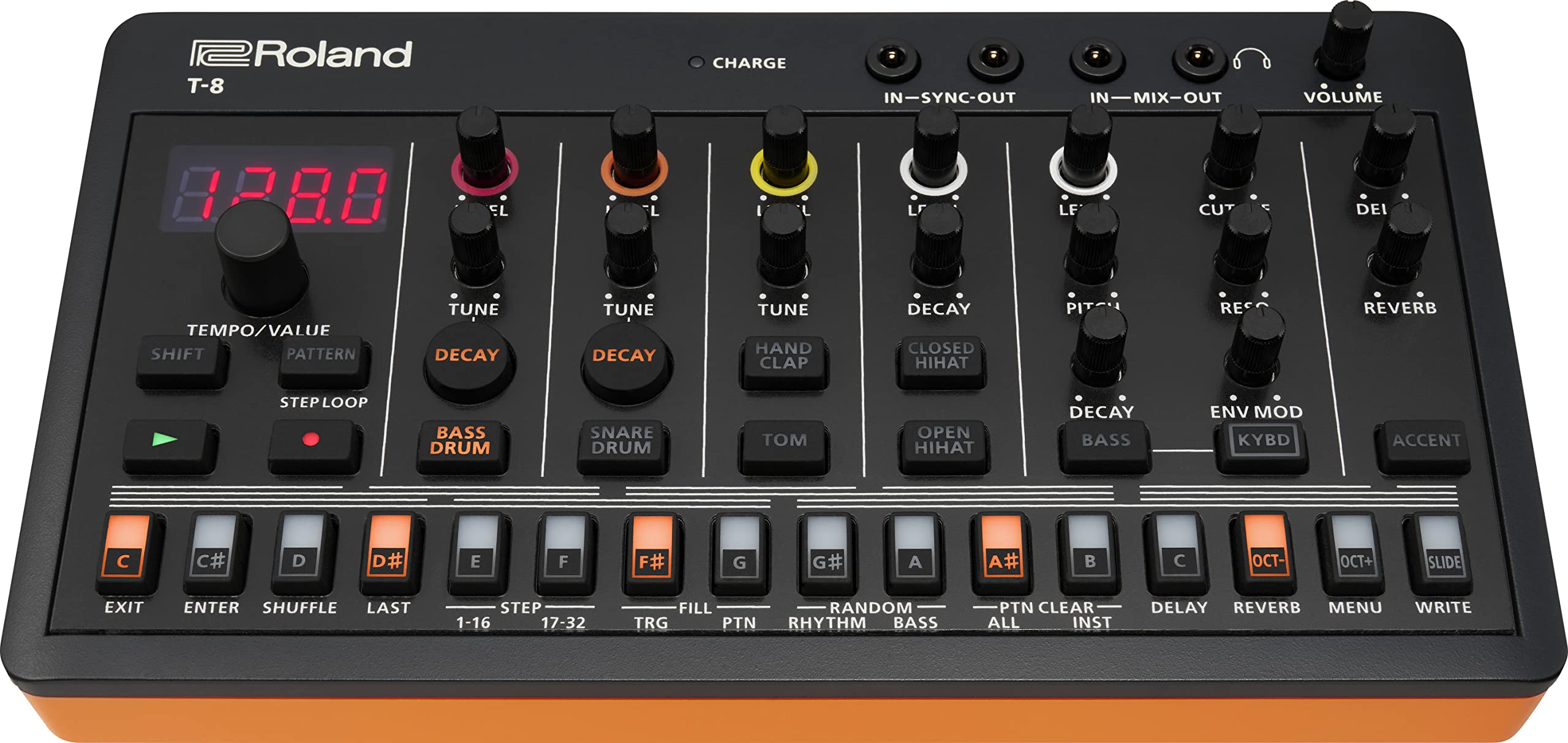 Roland  Sounds der ultraportablen Bassmaschine AIRA Compact T-8 Beat | TR-REC Drum-Sequenzer | Sechs Rhythmus-Tracks | Eingebaute Effekte | USB- und MIDI-Konnektivität