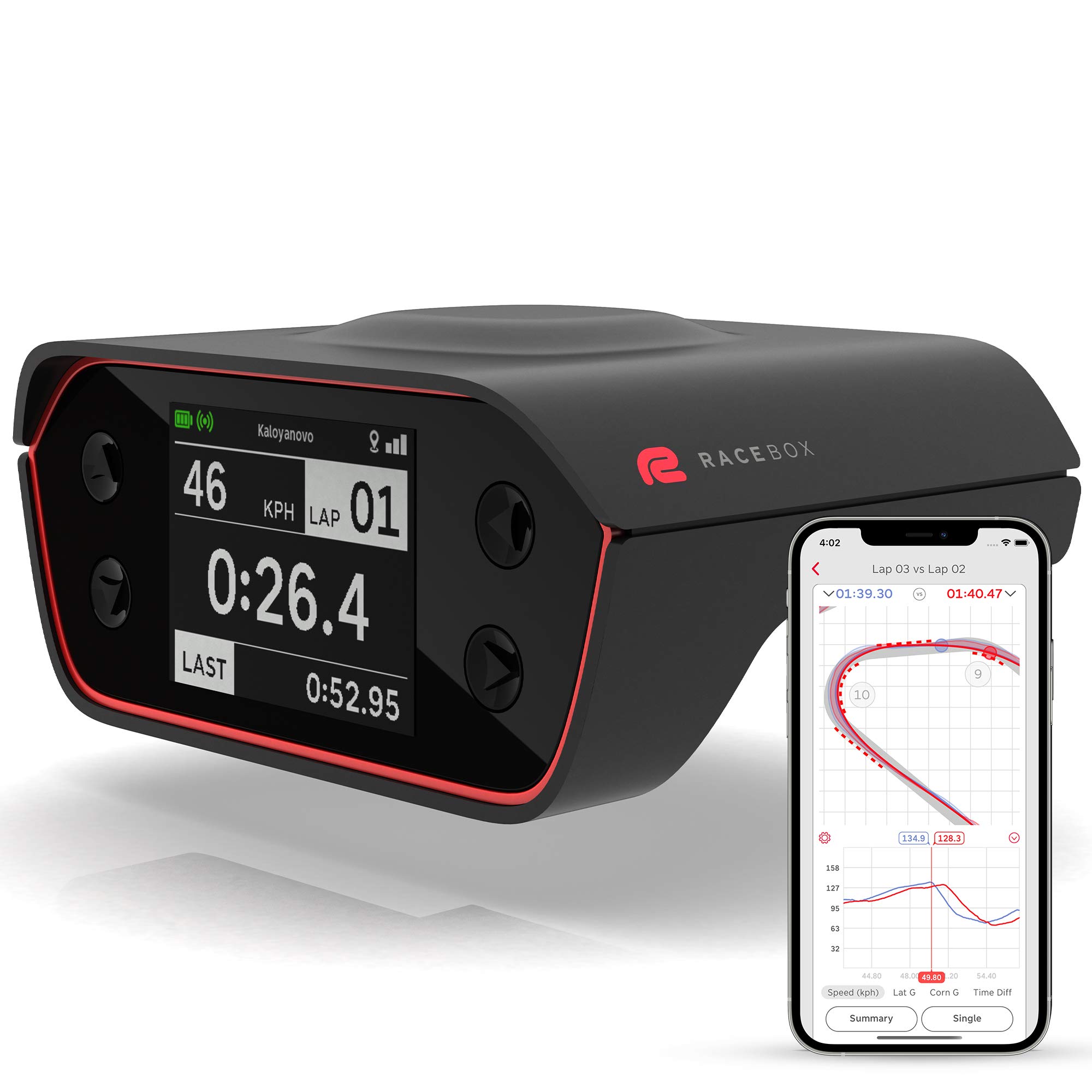 RaceBox Offizielle 10-Hz-GPS-Leistungsmessbox mit mobiler App – Auto-Runden-Timer und Luftwiderstandsmesser – Rennbeschleunigungsmesser-Datenlogger