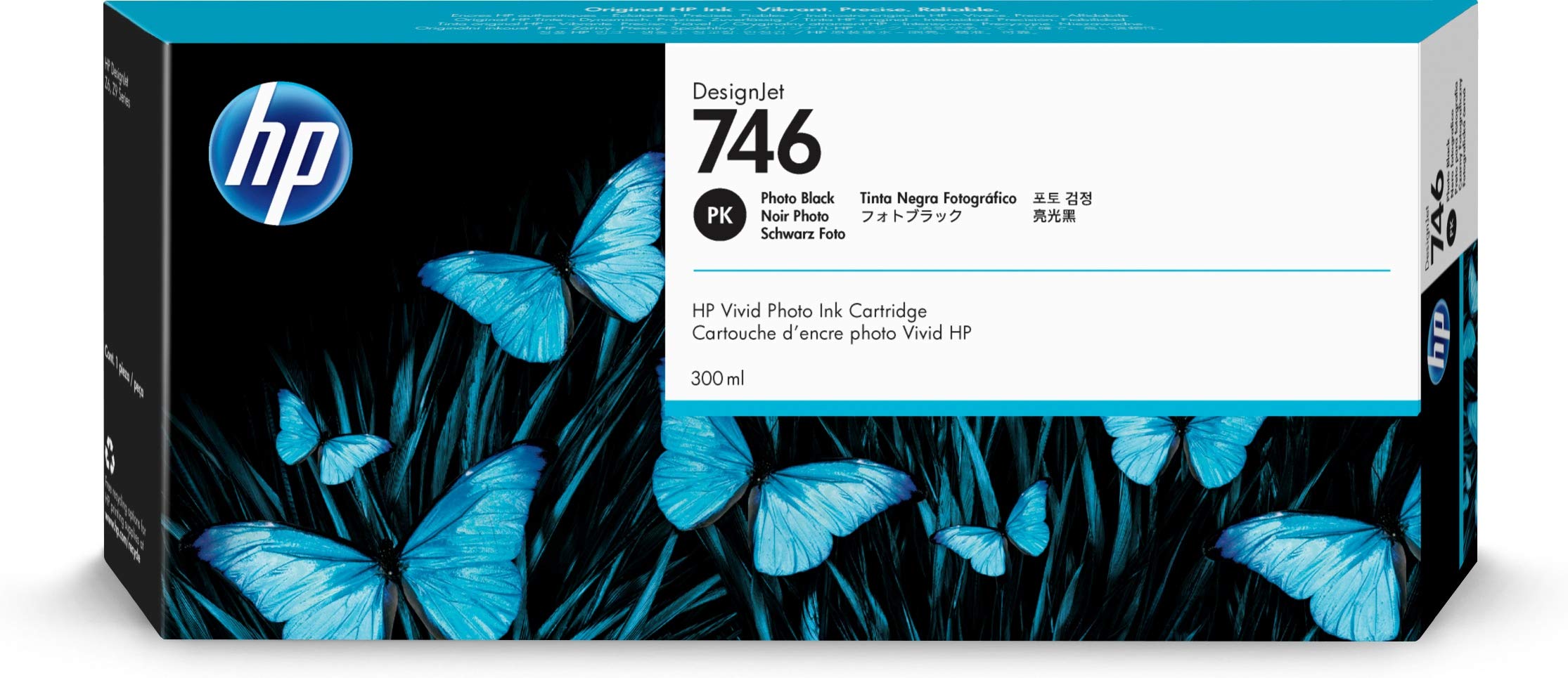 HP Original-Tintenpatrone 746 Photo Black mit 300 ml (P2V82A) für die Großformatdrucker DesignJet Z6 und Z9+