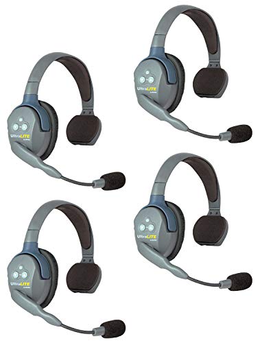 EARTEC UL4S UltraLITE kabellose Vollduplex-Headset-Kommunikation für 4 Benutzer – 4 Einohr-Headsets