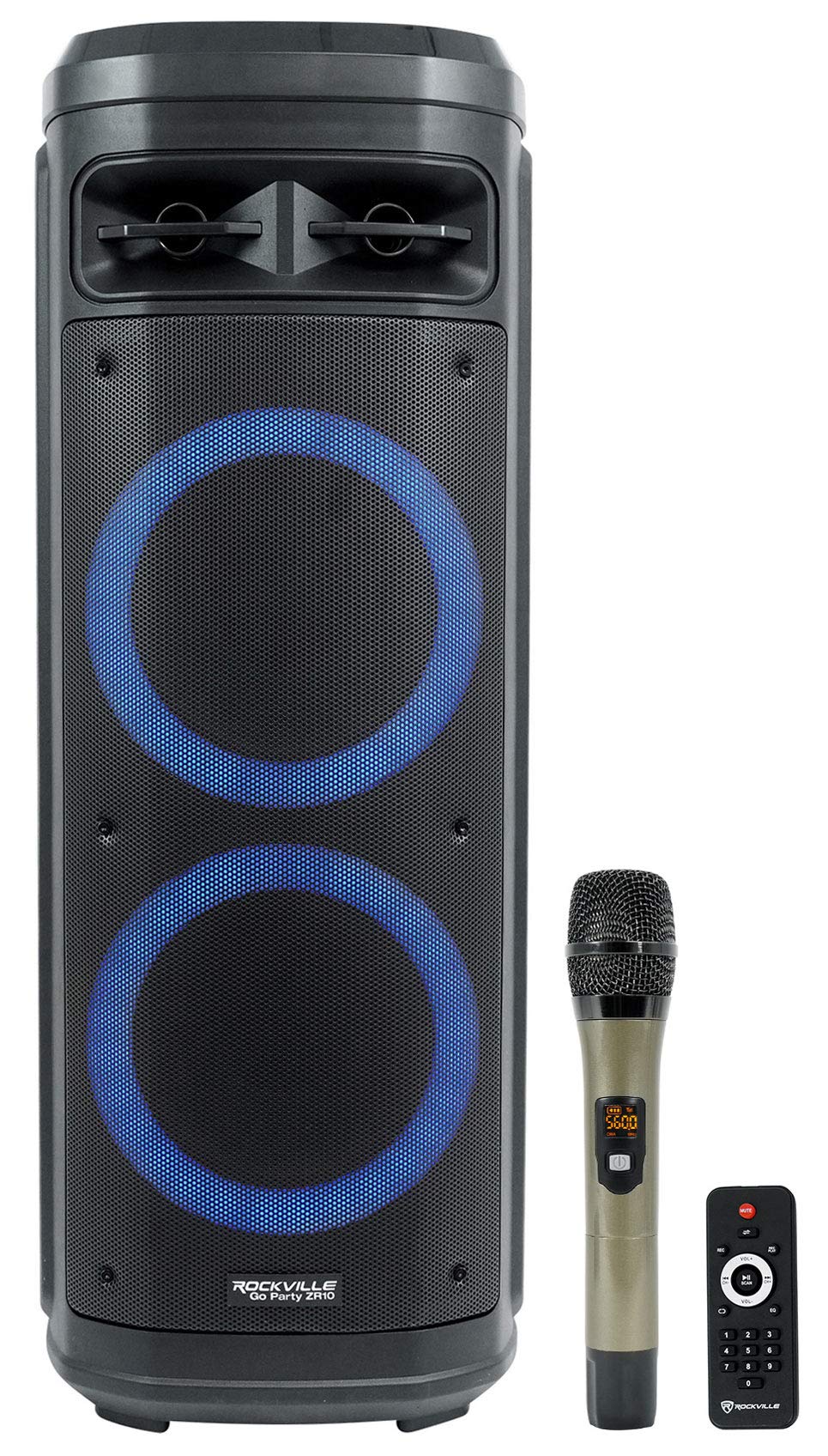 Rockville Go Party ZR10 Dual 10' tragbarer kabelloser LED-Bluetooth-Lautsprecher + UHF-Mikrofon