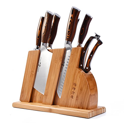 TUO Cutlery TUO Küchenmesser-Set mit Holzblock – geschmiedeter deutscher X50CrMoV15-Stahl – Pakkawood-Griff – Fiery Phonex-Serie – 8-teiliges Messer-Set – TC0710
