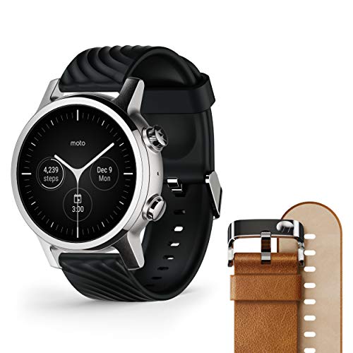 Motorola Moto 360 3. Generation 2020 – Wear OS von Google – Die luxuriöse Edelstahl-Smartwatch mit echtem Leder und stoßfesten Sportbändern – Stahlgrau