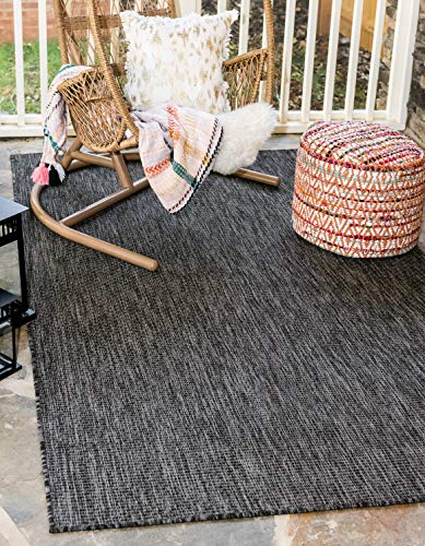 Unique Loom Outdoor Solid Collection Lässiger Übergangs-Teppich aus schwarzem Innen- und Außenbereich (8 '0 x 11' 4)