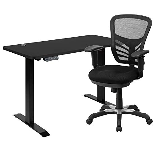 Flash Furniture Blauer Multifunktions-Chefdrehstuhl mit mittlerer Rückenlehne und ergonomischem Netzstoff und verstellbaren Armlehnen