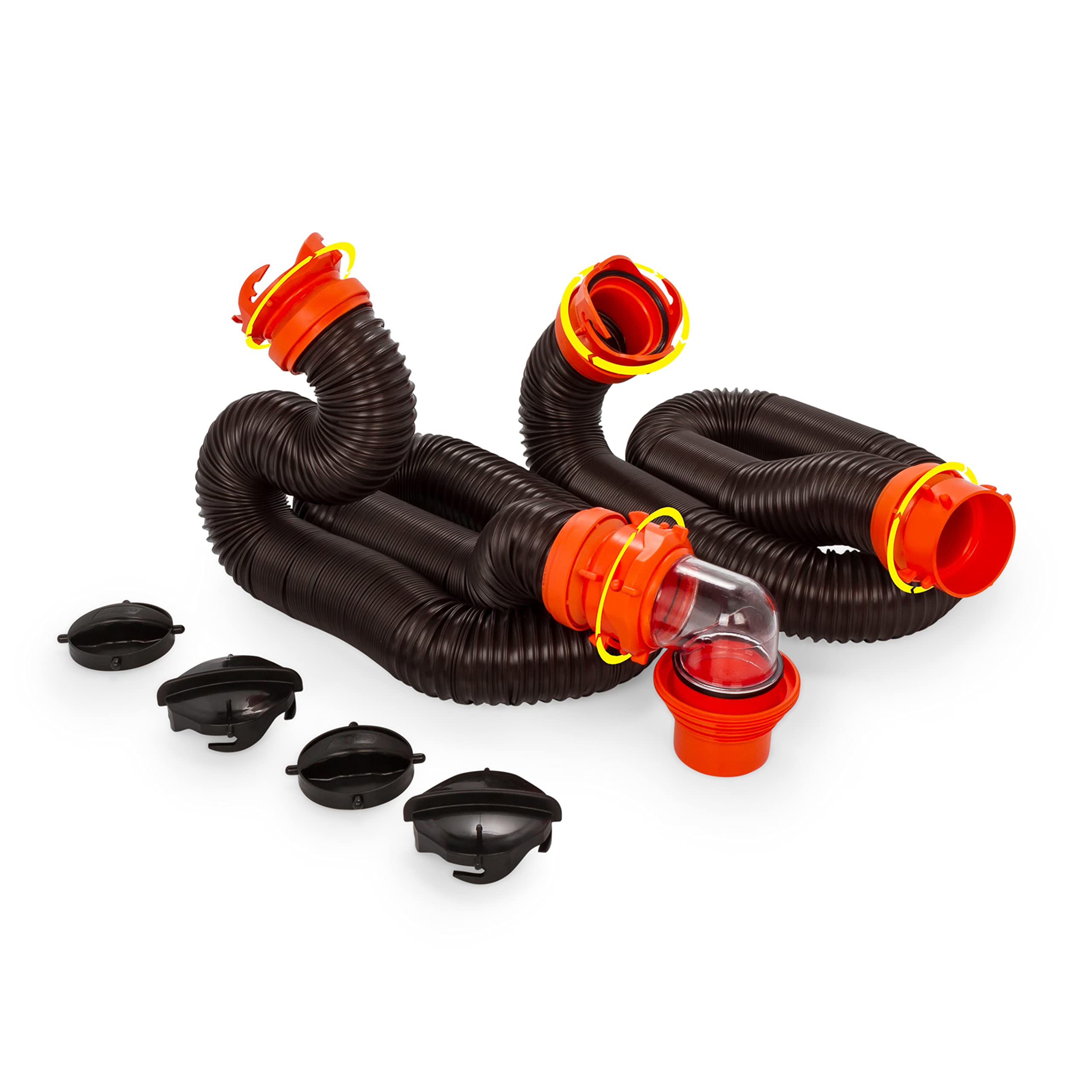  Camco RhinoFLEX 20 Abwasserschlauch-Set für Wohnmobile/Wohnmobile | Durchsichtiger Winkel mit abnehmbarem 4-in-1-Adapter und vormontierten drehbaren Bajonett- und Laschenanschlüssen | Abschnitte...