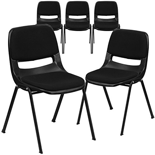 Flash Furniture 5 Pk. HERCULES Series 880 lb. Kapazität Schwarzer ergonomischer Shell Stack Stuhl mit gepolstertem Sitz und Rücken