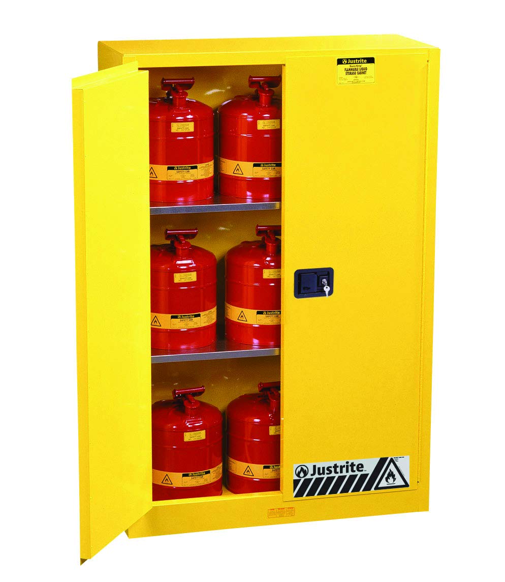 Justrite 894500 Sure-Grip EX Standard Safety Cabinet, 43w x 18d x 65h, Yellow, 45 Gallon