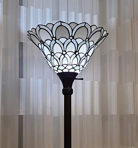 Amora Lighting Tiffany-Stil Torchiere Stehende Pfauen-Stehlampe 72' hoch Buntglasschirm Weiß Antik Vintage Licht Schlafzimmer Wohnzimmer Lesen Antik Vintage Geschenk AM071FL11