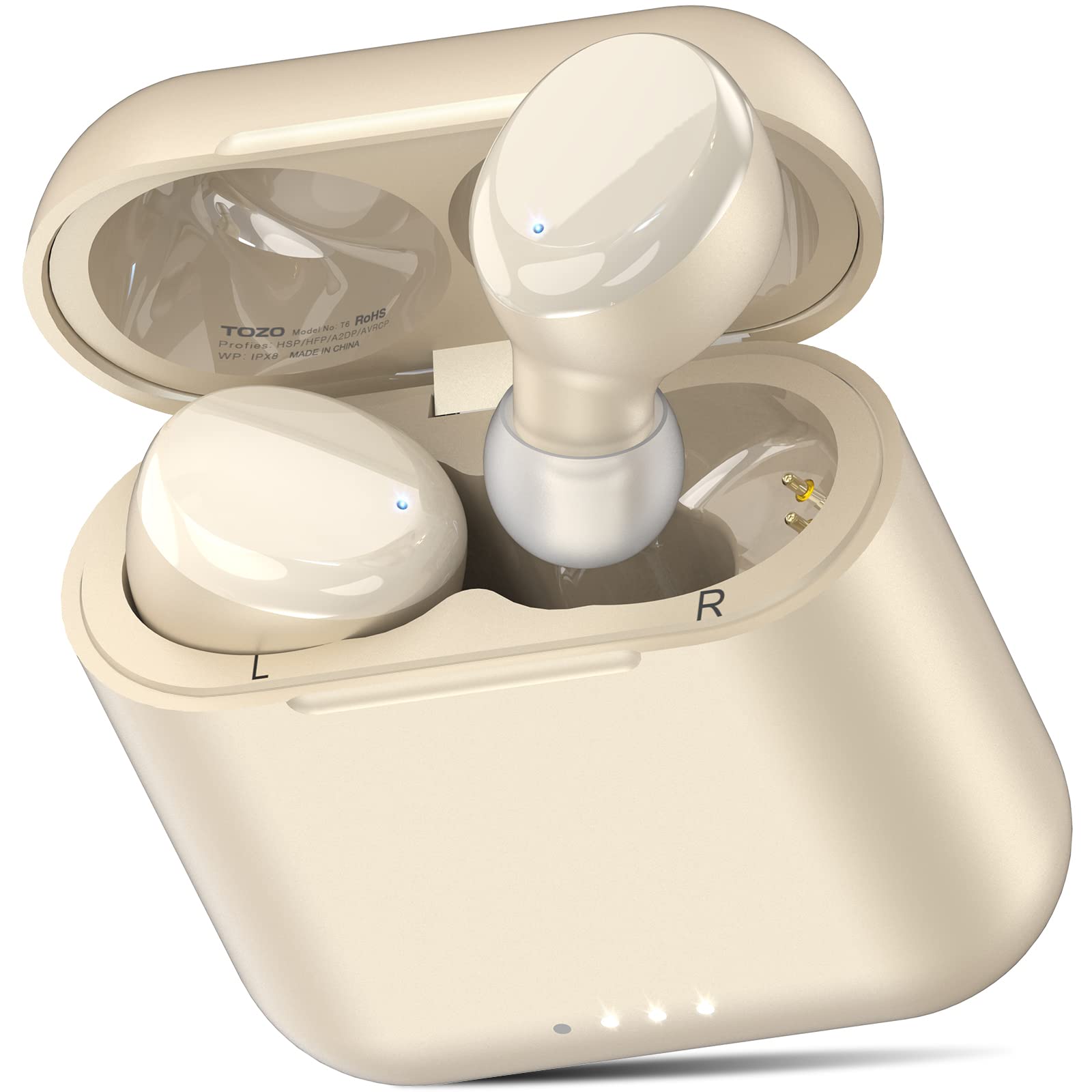  TOZO T6 True Wireless Earbuds Bluetooth 5.3 Kopfhörer Touch Control mit kabelloser Ladehülle IPX8 wasserdichte Stereo-Ohrhörer In-Ear-Headset mit integriertem Mikrofon Premium Deep Bass Champagner...